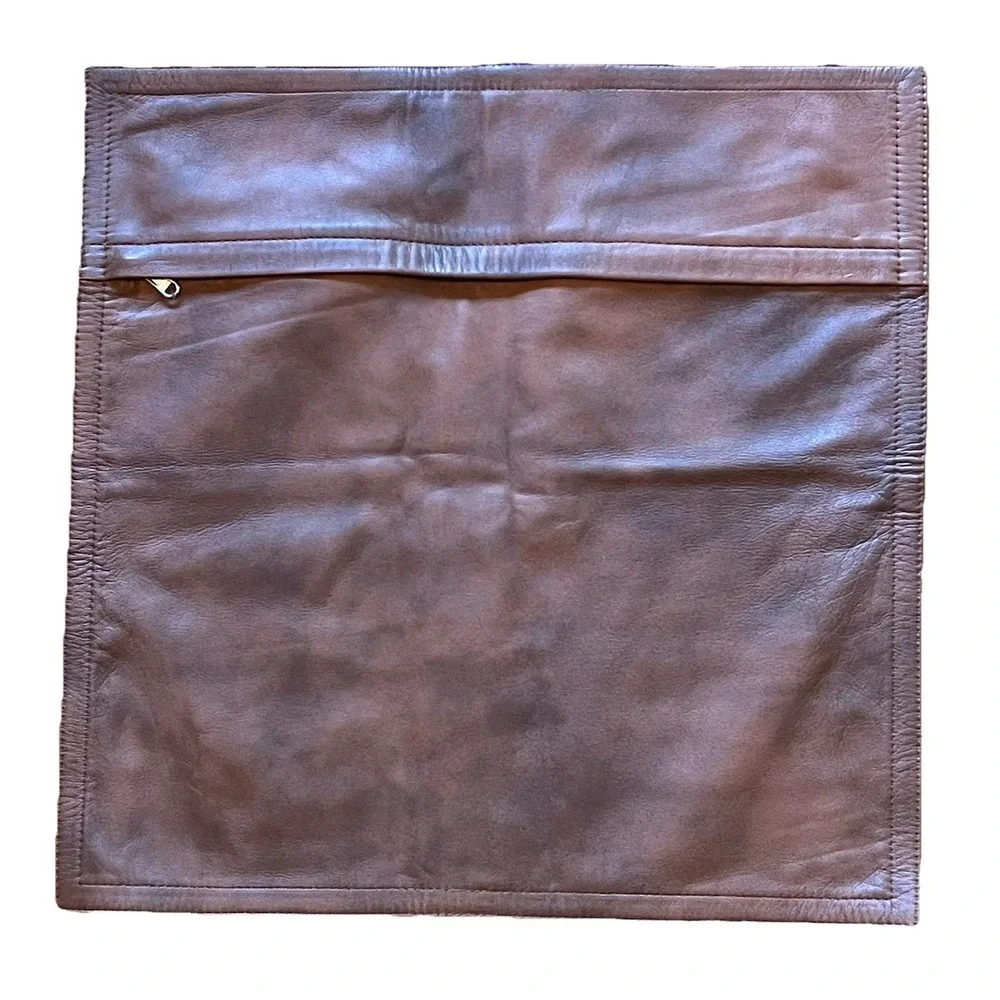 Brown Leather Look Pillow Cover 17.5x17.5 Square‎ Zippered Fits 16x16 Insert